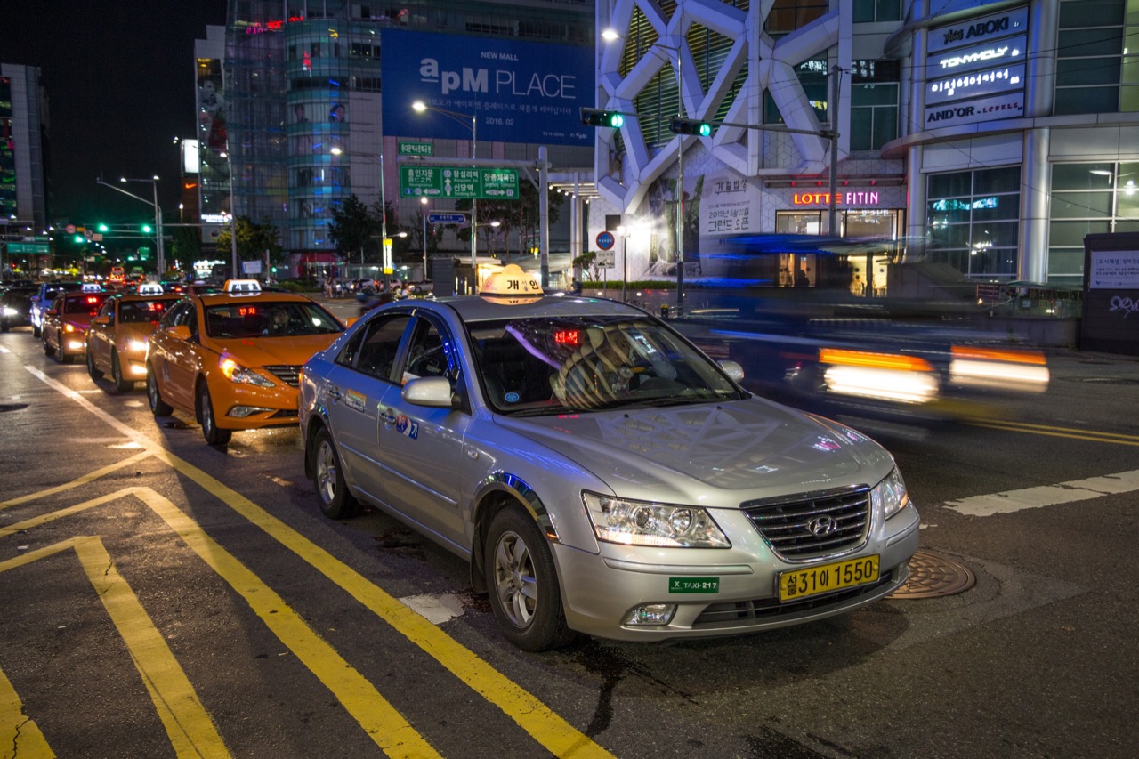 Standard silver taxis waiting in Seoul