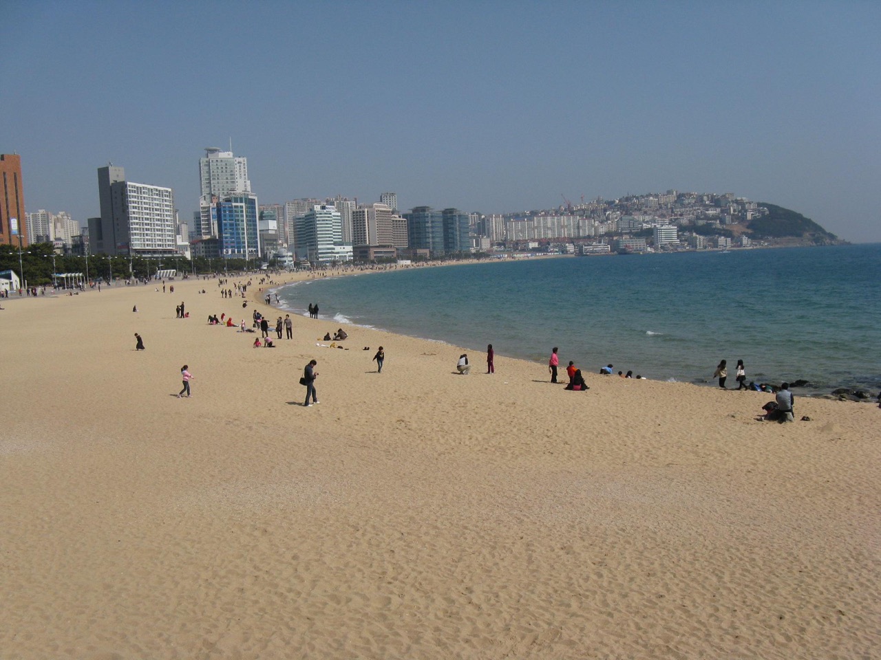 Haeundae Beach and the Busan skyline seen from the shoreline