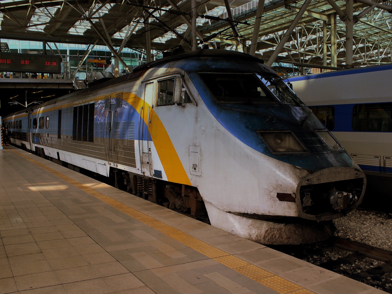 KTX train waiting at Seoul Station before departure for Busan