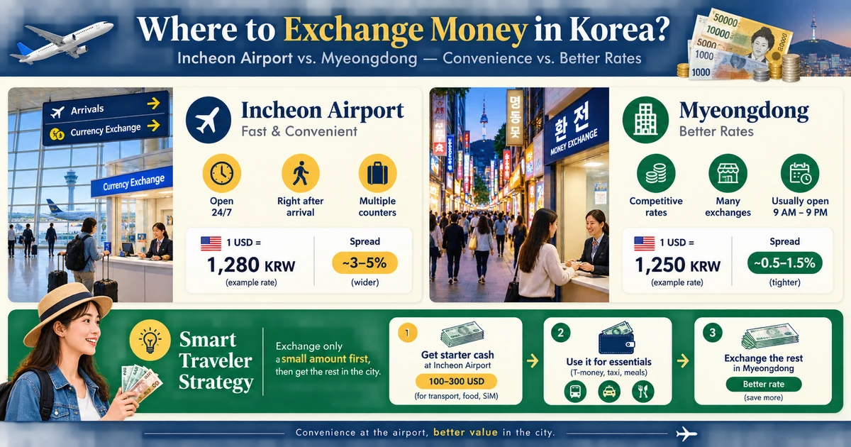 Incheon Airport vs Myeongdong Currency Exchange 2026: Avoiding Bad Rates visual guide