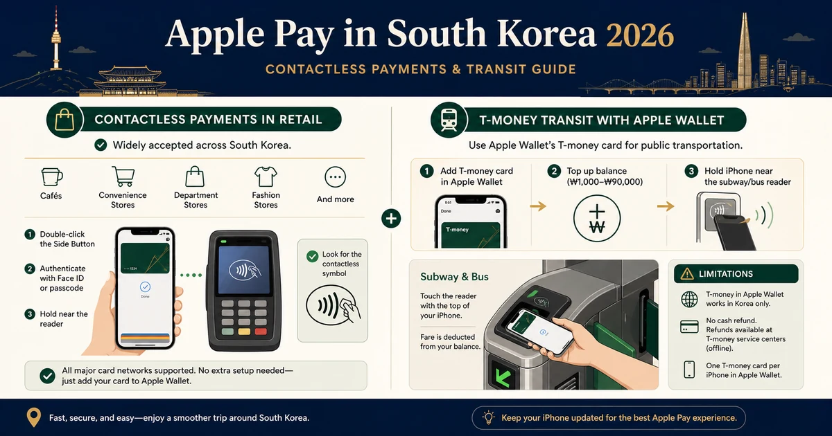 Apple Pay in South Korea 2026: Acceptance, Foreign Cards and T-Money Transit visual guide