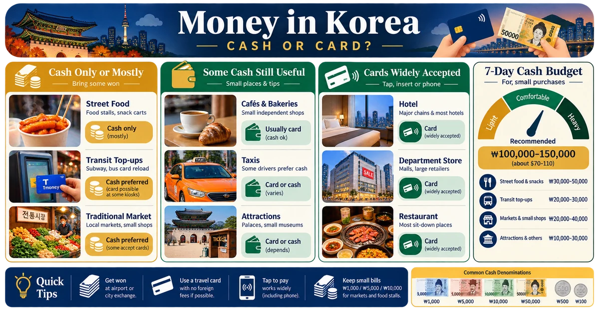 How Much Cash to Bring to South Korea 2026: Cash-Only Situations visual guide