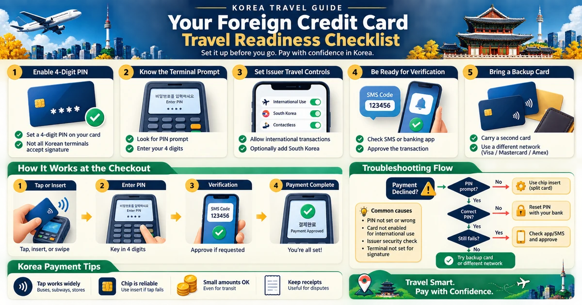 Using Foreign Credit Cards in South Korea 2026: PIN Prompts and Fraud Blocks visual guide