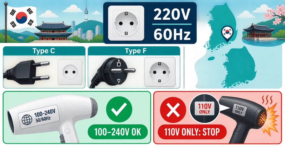 South Korea Power Plug Guide 2026: Type C/F, 220V 60Hz and 110V Warnings visual guide