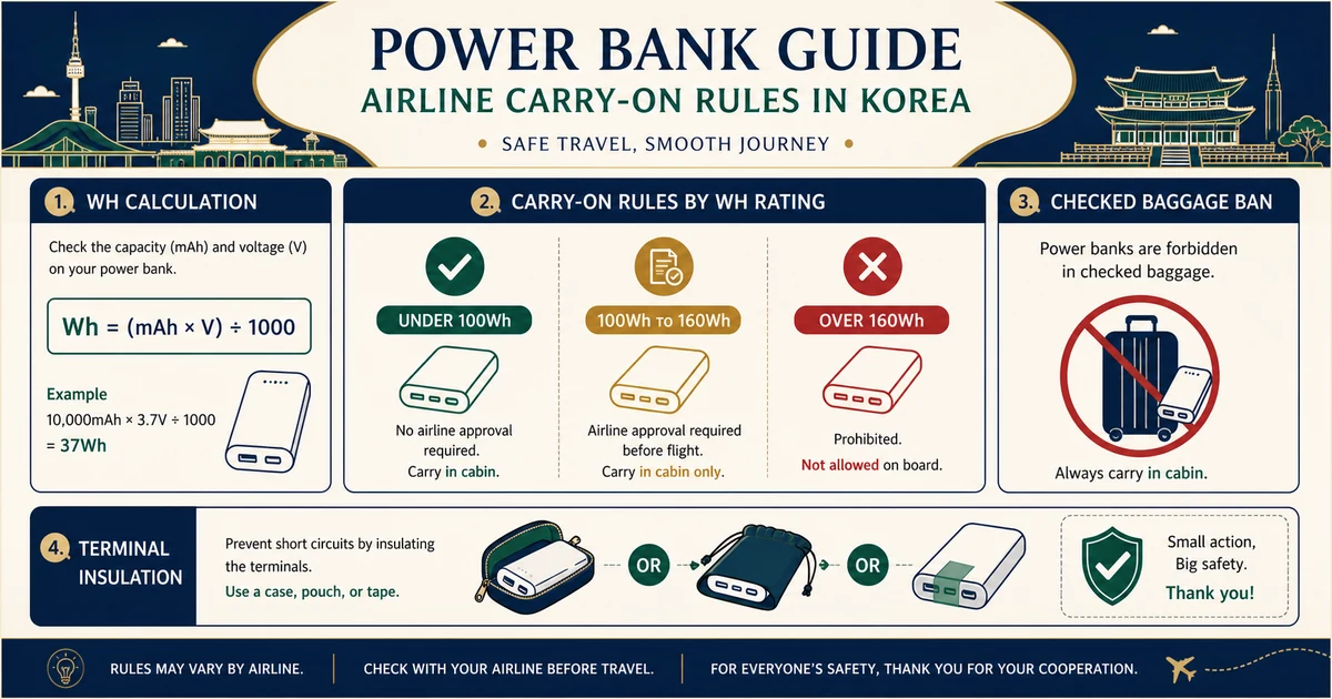 Flying to Korea with Power Banks 2026: Carry-on Wh Limits and Baggage Rules visual guide